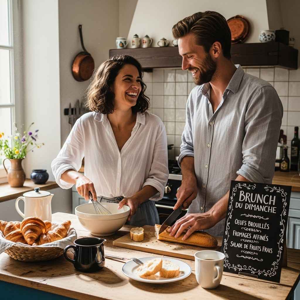 Brunch maison en couple, expérience cadeau homme petit budget chaleureuse et authentique. Brunch maison en couple, expérience cadeau homme petit budget chaleureuse et authentique.