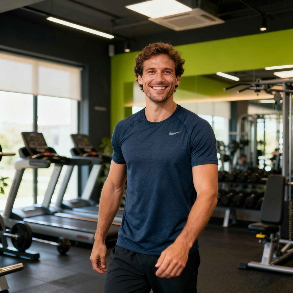 Homme sportif entouré d'équipements de fitness modernes dans un environnement dynamique et motivant pour un cadeau homme sportif Homme sportif entouré d'équipements de fitness modernes dans un environnement dynamique et motivant pour un cadeau homme sportif